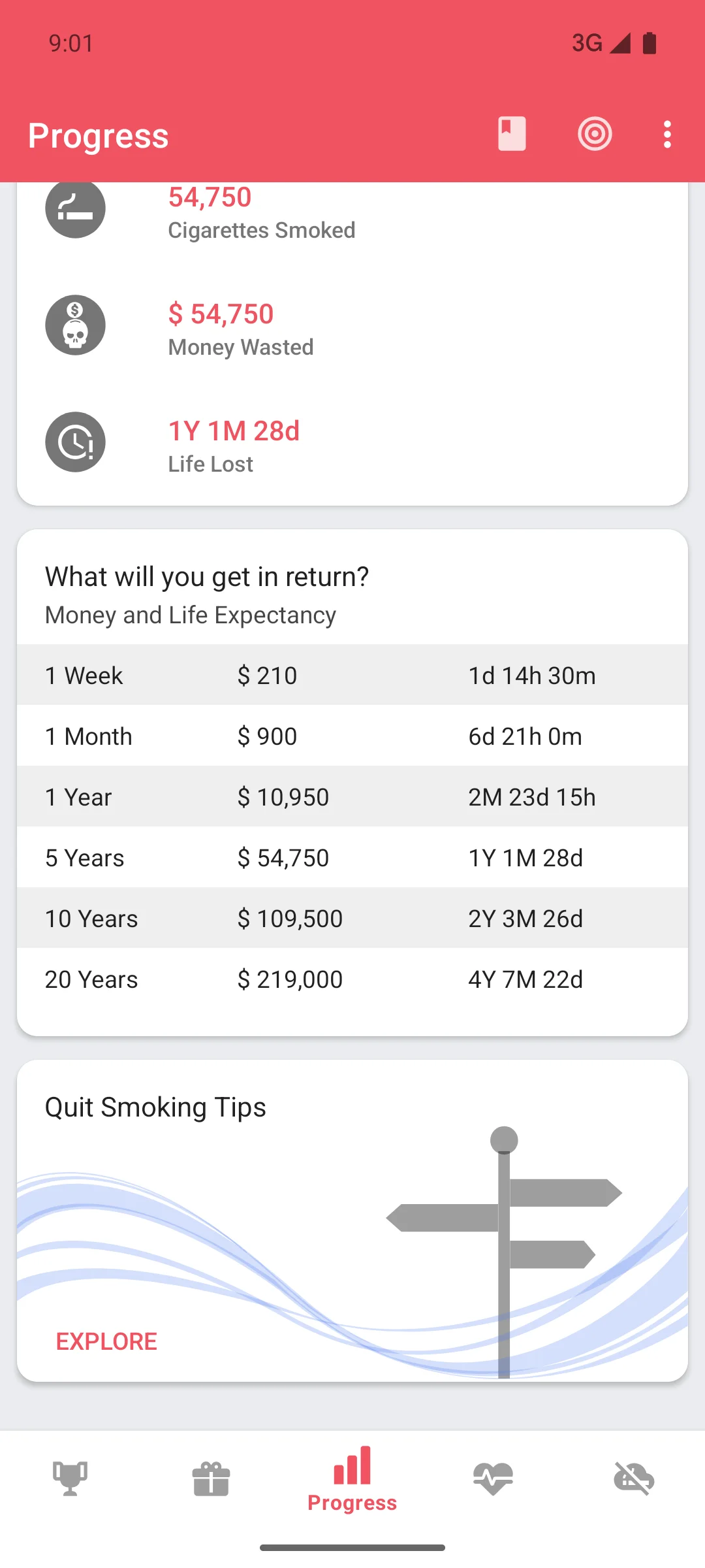 Money saved calculator screen